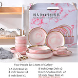14pcs Pink/Grey Marble Ceramic Dinnerware Set Rice Salad Noodles Bowl Soup charge Plates Dish Kitchen Tableware For Family Use