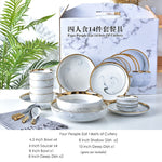 14pcs Pink/Grey Marble Ceramic Dinnerware Set Rice Salad Noodles Bowl Soup charge Plates Dish Kitchen Tableware For Family Use