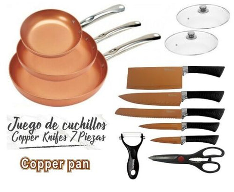 3's GAME PANS 2 caps KNIVES scissors COPPER COLOR COPPER PAN fit OVEN nonstick pans for kitchen fry PAN