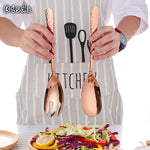 Big Salad Spoon Fork Skid-Proof 18/10 Stainless Steel Colorful Salad Server Forms Cutlery Flatware Pasta Tools OEM Logo