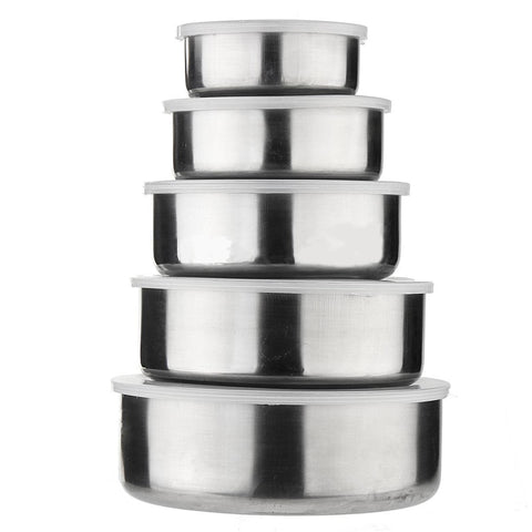 5Pcs/set New Stainless Steel Mixing Crisper Food Container Bowls Silver Color 5 Bowls with 5 Lids Kitchen Pot Tableware Tools