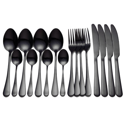 Tablewellware Black Tableware Stainless Steel Cutlery Forks Knives Spoons Kitchen Dinner Set Fork Spoon Knife Set 16 Pcs