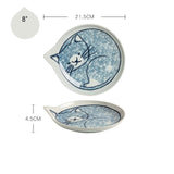 Japanese Style Ceramic Teardrop Plates Dishes Sets Fruit Tableware Creative Design Cute Cartoon Lucky Cat Pattern