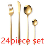 Gold Cutlery Set Steak Knife Fork Coffee Spoon Teaspoon 24Pcs/set Stainless Steel Home Dinnerware Knife Fork Spoon Set Tableware