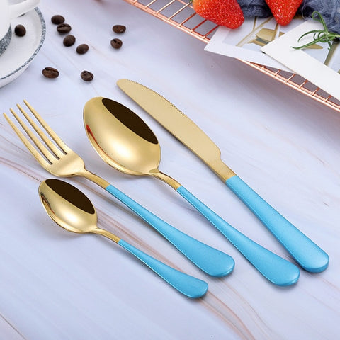 Gold Spoon Knife Set Gold Cutlery Knives Sets Wedding Tableware Forks Knives Spoons Silverware Travel Cutlery Set Dropshipping