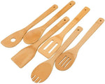 6-Piece Bamboo Kitchen Utensil Set Wooden Cooking Tools Spatula Spoon Nonstick Cookware Mixing Forked and Slotted Spoons