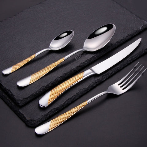 Western Portable Cutlery Set Travel 24pcs 304 Stainless Steel Dinnerware Set With Luxury Handle Knife Fork Dinner Tableware Set