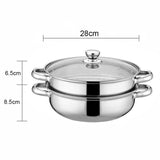28cm 2-Layer Steamer Stainless Steel Kitchen Boiling Soup Steaming Pot with Lid The pot has been carefully polished to a smooth