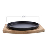 Korean round cast iron plate commercial steak grilled barbecue roasted meat wood plate Japanese teppanyak family thickened dish