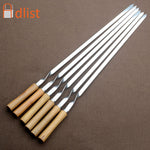 55cm 21.5" Stainless Steel BBQ Skewers Shish Kebab Barbecue Grill Stick Wood Handle Fork Needle Long Flat Meat Set Camping Tool
